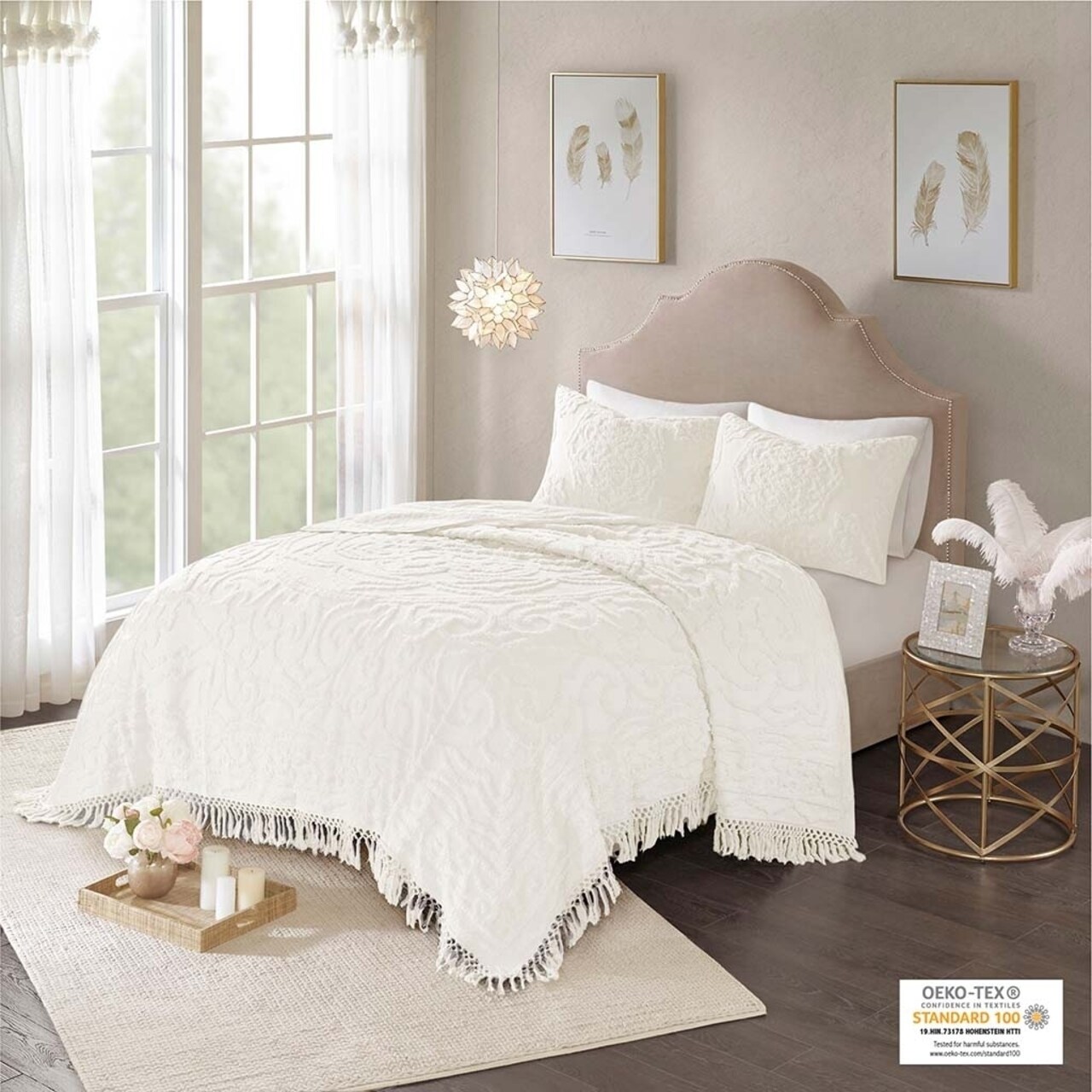 Gracie Mills Tufted Cotton Chenille Medallion Fringe Coverlet Mini Set
